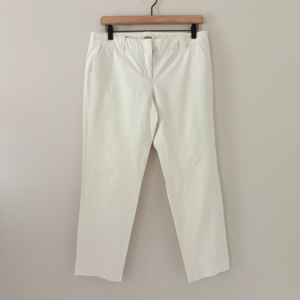L'AGENCE Pants Margot Ankle 8 Cream Slim Straight Leg Cotton Blend Made in USA